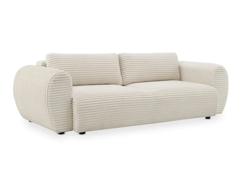 Canapé convertible 3 places avec coffre en gros côtelé doux beige TILDA