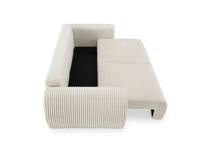 Canapé convertible 3 places avec coffre en gros côtelé doux beige TILDA
