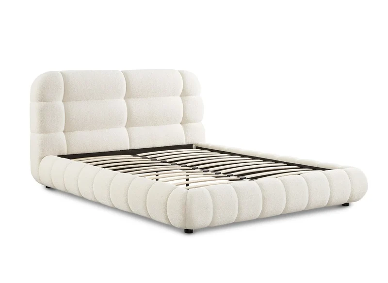 Lit double en tissu bouclette écru 160x200 cm YOURI