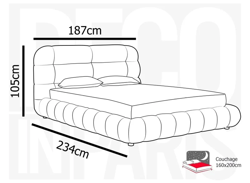 Lit double en tissu bouclette écru 160x200 cm YOURI