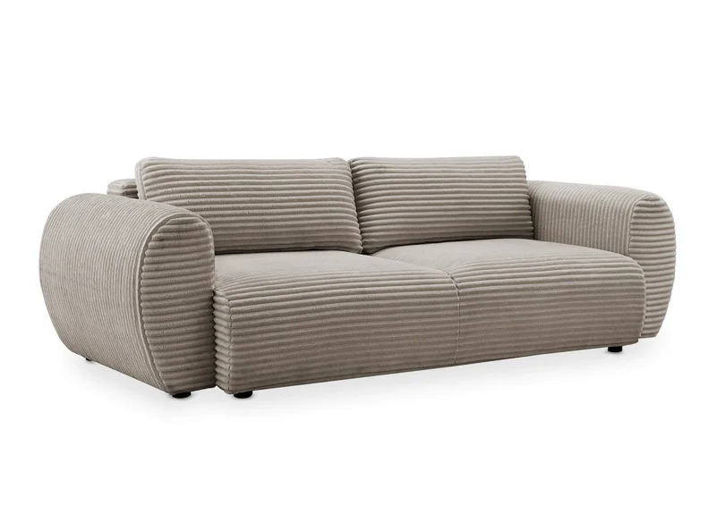 Canapé convertible 3 places avec coffre en gros côtelé doux taupe TILDA