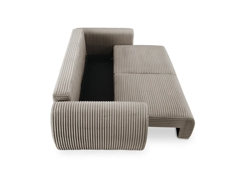 Canapé convertible 3 places avec coffre en gros côtelé doux taupe TILDA
