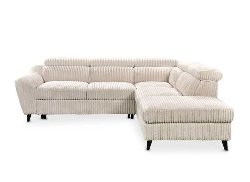 Canapé d'angle convertible avec coffre en velours côtelé épais beige DALTON - Angle droit