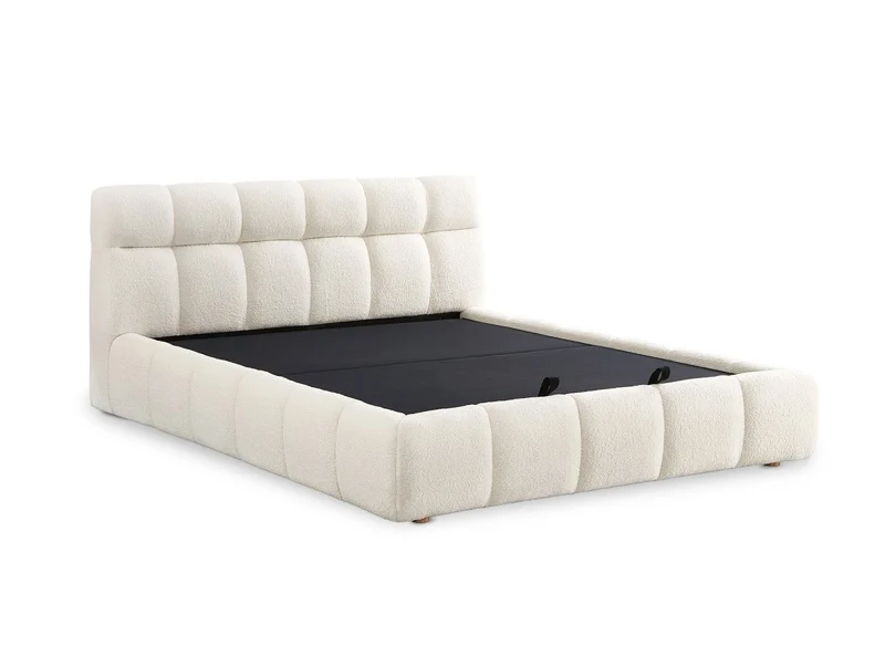 Lit coffre en tissu bouclette écru 160x200 cm GEORGINA
