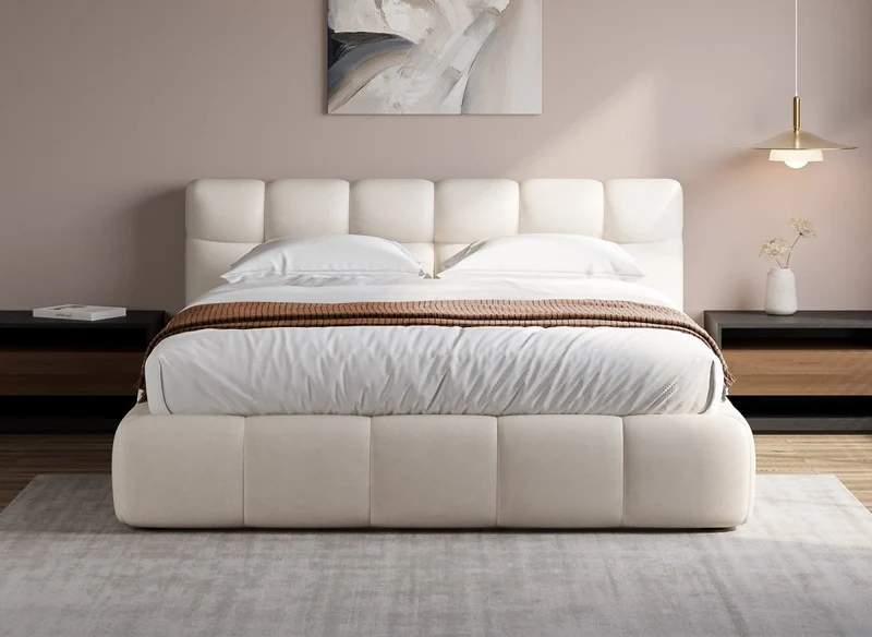 Lit coffre en velours beige 180x200 cm GEORGINA