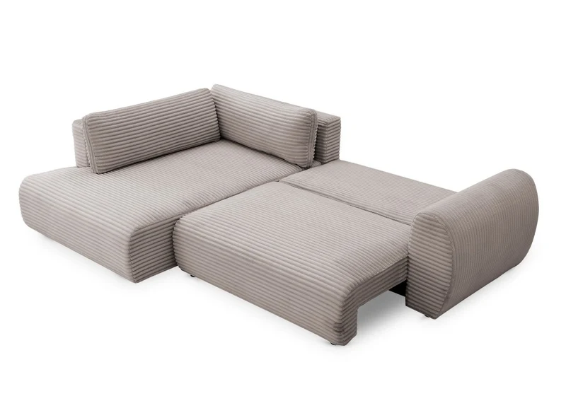 Canapé d'angle convertible avec méridienne et coffre en gros côtelé doux taupe TILDA - Angle gauche