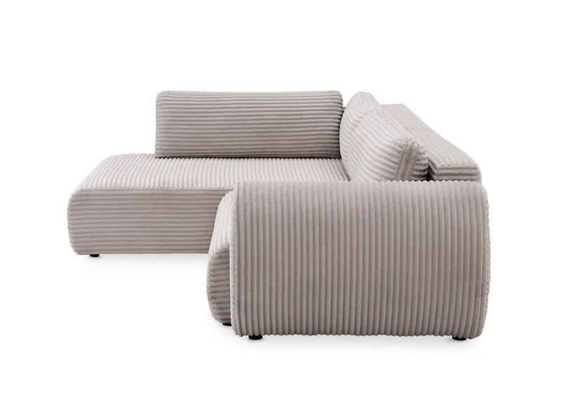 Canapé d'angle convertible avec méridienne et coffre en gros côtelé doux taupe TILDA - Angle gauche