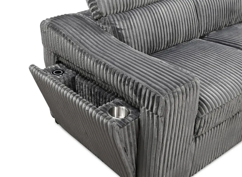 Canapé d'angle convertible avec coffre en velours côtelé gris MARTY - Angle droit