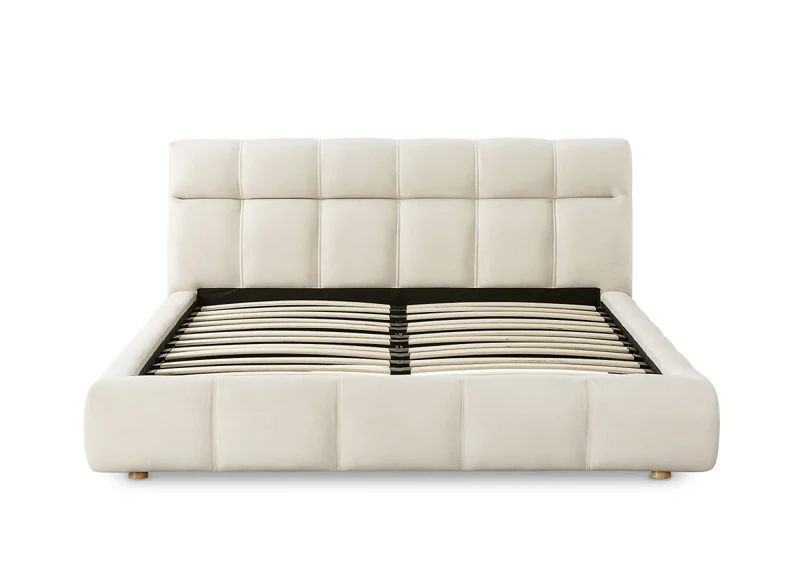 Lit double en velours beige 160x200 cm GEORGINA