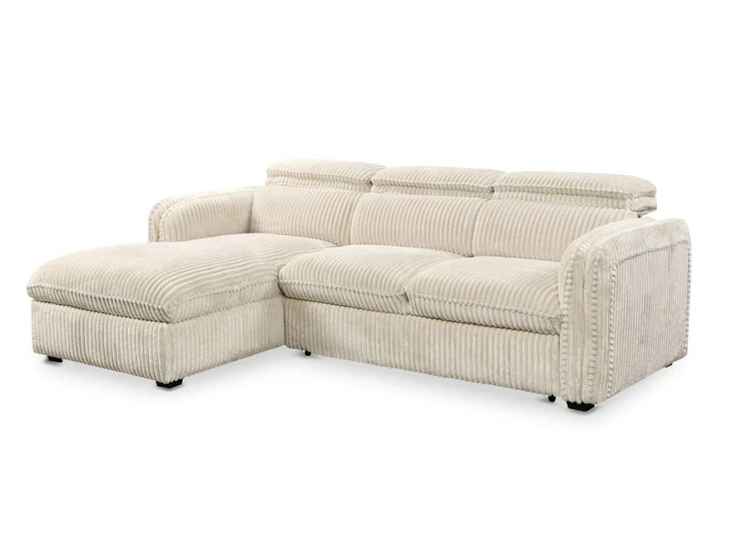 Canapé d'angle convertible en velours côtelé épais beige ISABELLA - Angle gauche