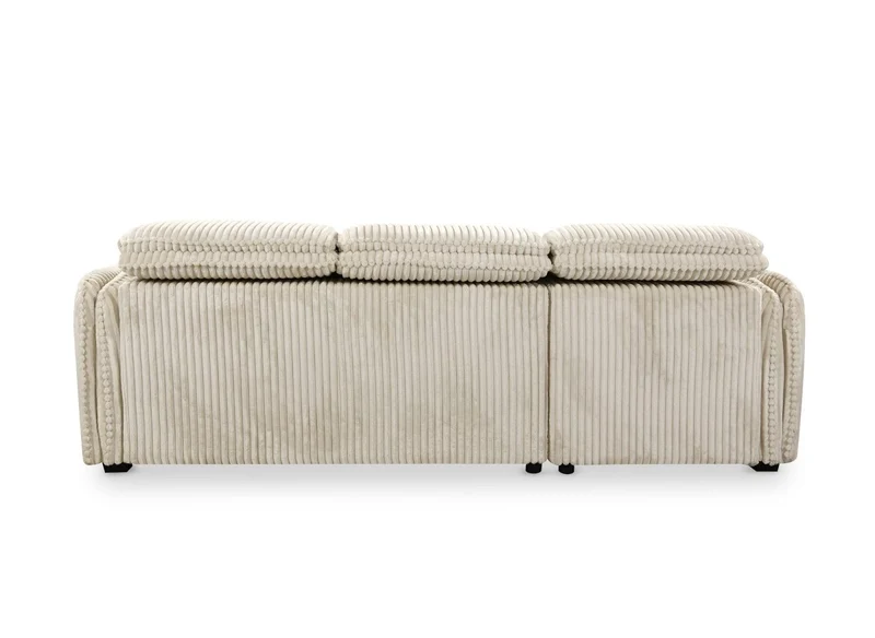 Canapé d'angle convertible en velours côtelé épais beige ISABELLA - Angle gauche