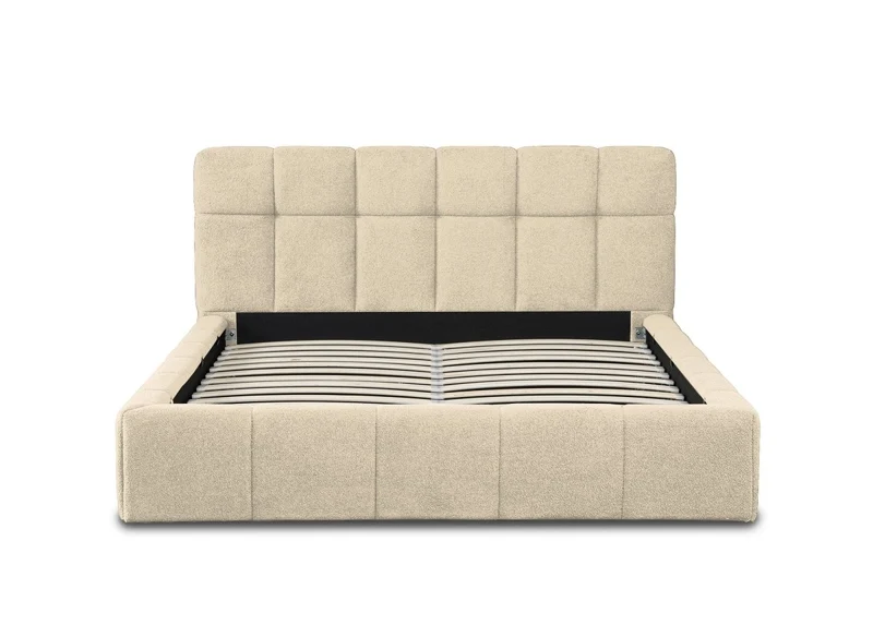 Lit coffre en tissu bouclette beige 180x200 cm MILIE