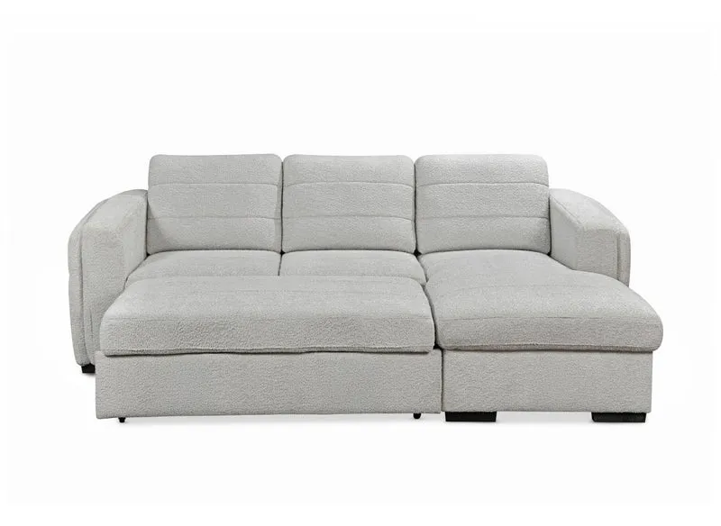 Canapé d'angle convertible avec coffre en tissu bouclette gris clair CALANDRA - Angle droit