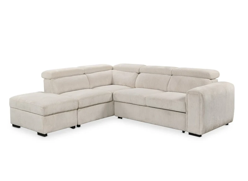Canapé d'angle convertible avec coffre en velours côtelé épais beige ZENOVA - Angle gauche