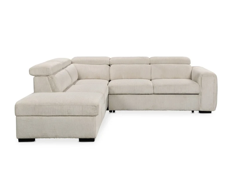Canapé d'angle convertible avec coffre en velours côtelé épais beige ZENOVA - Angle gauche