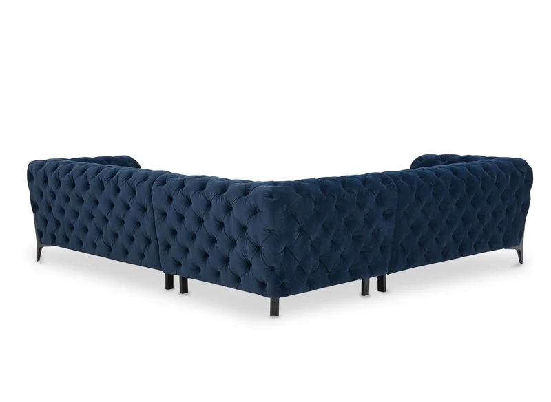Canapé d'angle fixe capitonné chesterfield velours bleu CARMEN