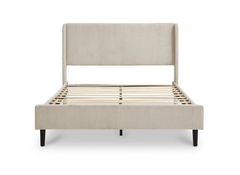 Lit double en velours côtelé épais taupe 140x190cm LEVY