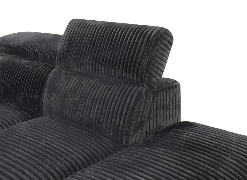 Canapé d'angle convertible avec coffre en velours côtelé épais gris DALTON - Angle gauche