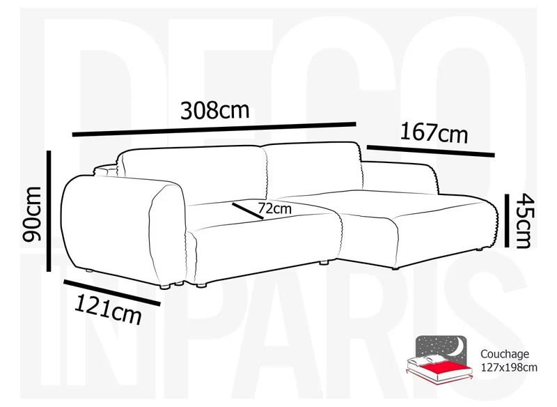 Canapé d'angle convertible avec coffre en velours gros côtelé doux beige TILDA - Angle droit