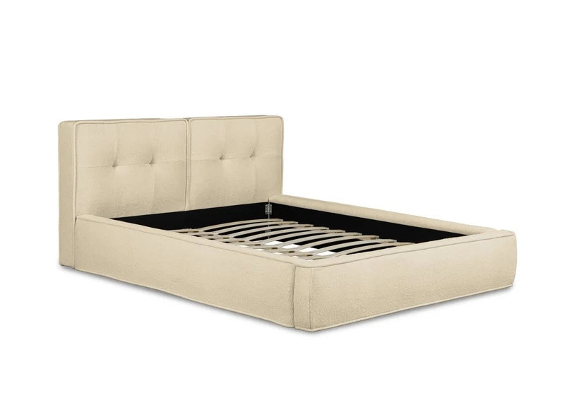 Lit double en tissu bouclette beige 160x200cm YUNA