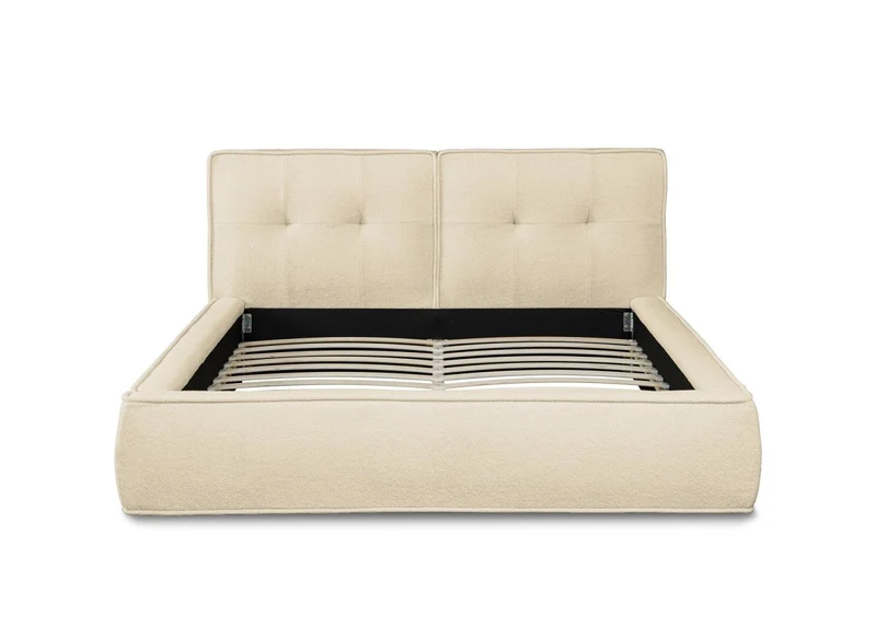 Lit double en tissu bouclette beige 160x200cm YUNA