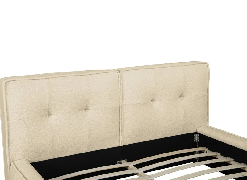 Lit double en tissu bouclette beige 160x200cm YUNA