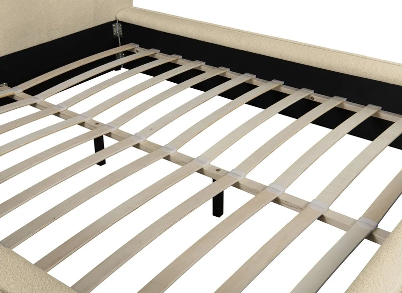 Lit double en tissu bouclette beige 160x200cm YUNA