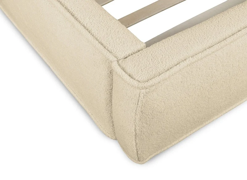 Lit double en tissu bouclette beige 160x200cm YUNA