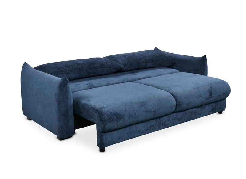 Canapé convertible 3 places avec coffre en velours chiné bleu COLBY