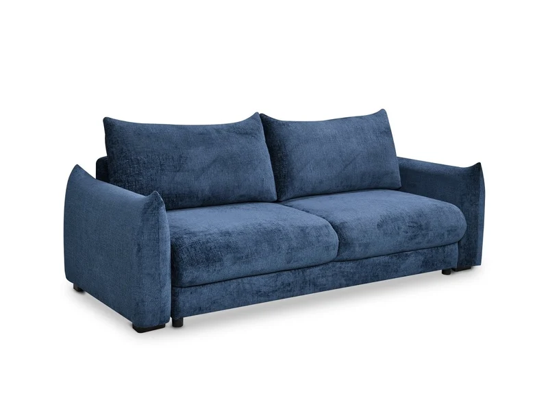 Canapé convertible 3 places avec coffre en velours chiné bleu COLBY
