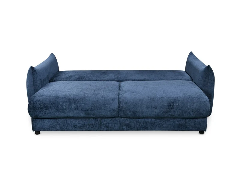 Canapé convertible 3 places avec coffre en velours chiné bleu COLBY