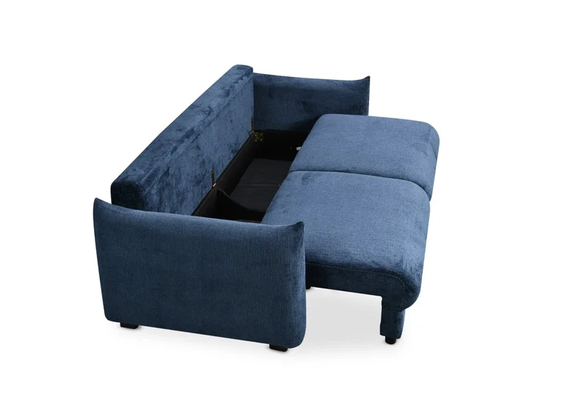 Canapé convertible 3 places avec coffre en velours chiné bleu COLBY