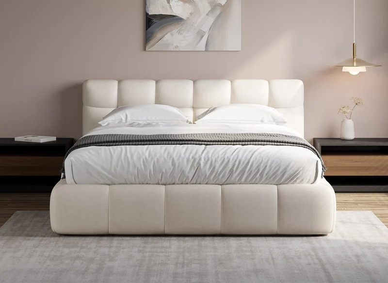 Lit double en velours beige 180x200 cm GEORGINA