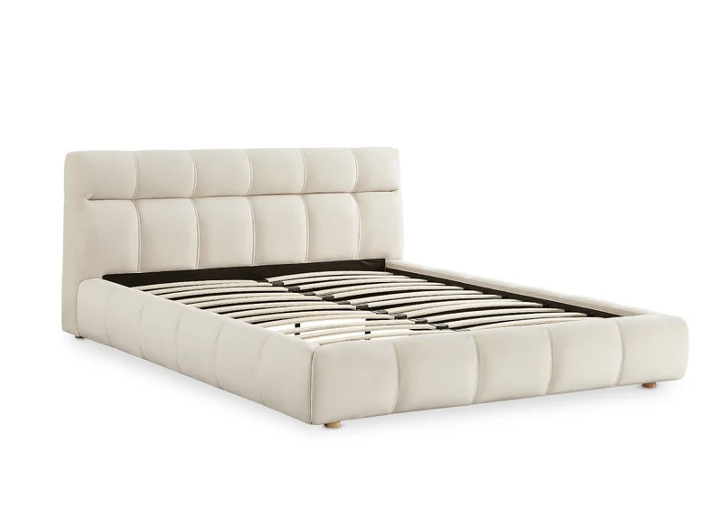 Lit double en velours beige 180x200 cm GEORGINA