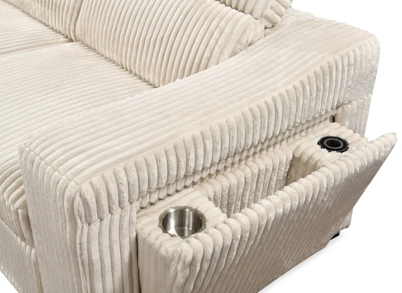 Canapé d'angle convertible avec coffre en velours beige côtelé MARTY - Angle gauche