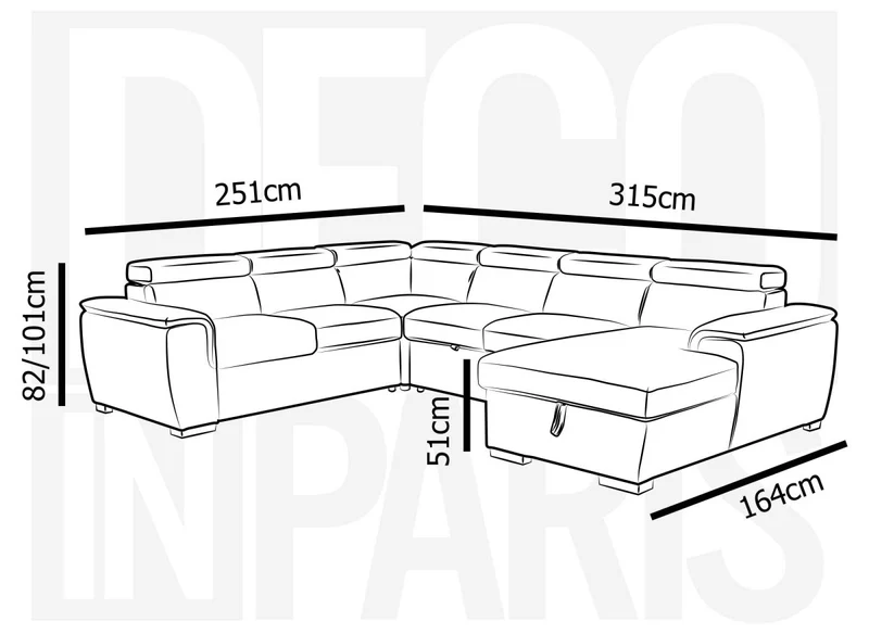 Canapé panoramique convertible avec coffre en velours côtelé épais beige GAELLE - Angle Droit