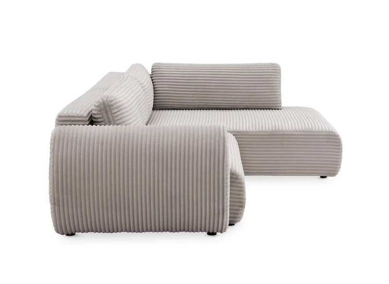 Canapé d'angle convertible avec méridienne et coffre en gros côtelé doux taupe TILDA - Angle droit