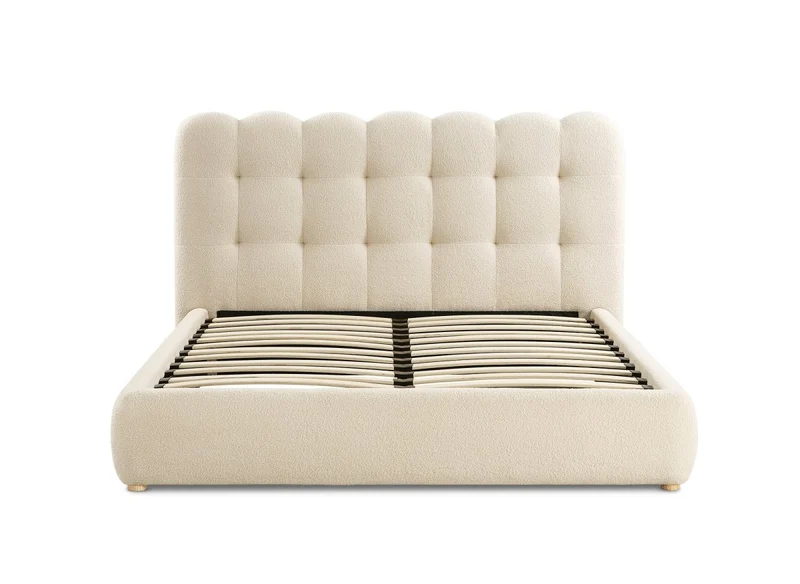 Lit double en tissu bouclette beige 160x200cm BISCUIT