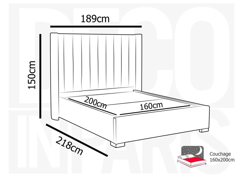Lit coffre en velours gris 160x200 cm ALENA