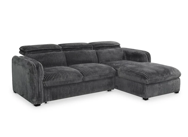 Canapé d'angle convertible en velours côtelé épais gris ISABELLA - Angle droit