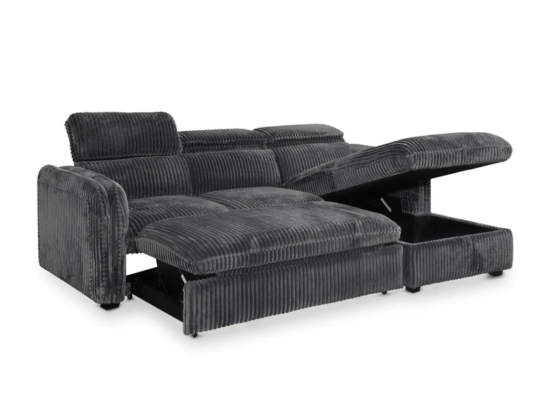 Canapé d'angle convertible en velours côtelé épais gris ISABELLA - Angle droit
