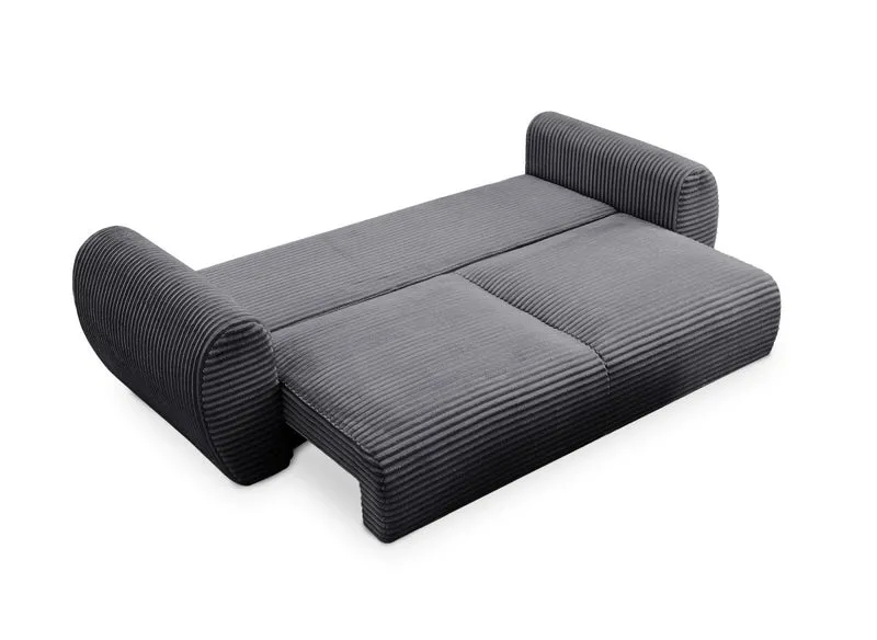 Canapé convertible 3 places avec coffre en gros côtelé doux gris TILDA.