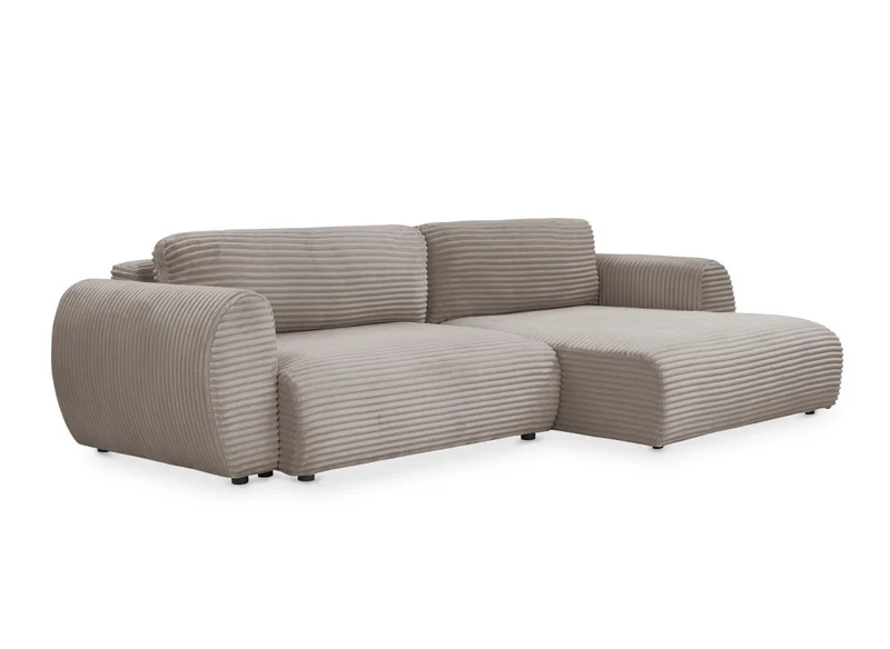 Canapé d'angle convertible avec coffre en velours gros côtelé doux taupe TILDA - Angle droit