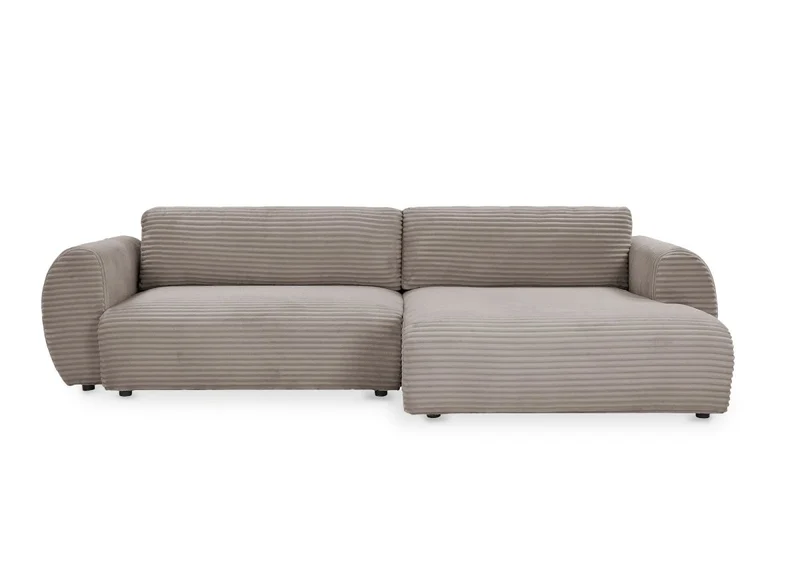 Canapé d'angle convertible avec coffre en velours gros côtelé doux taupe TILDA - Angle droit