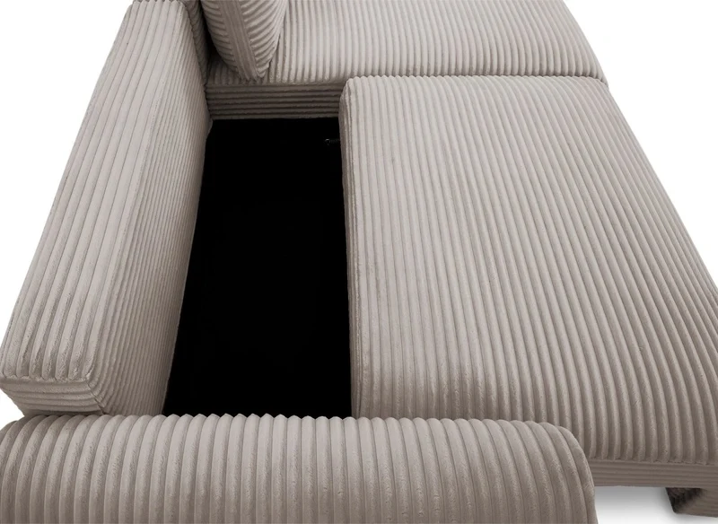 Canapé d'angle convertible avec coffre en velours gros côtelé doux taupe TILDA - Angle droit