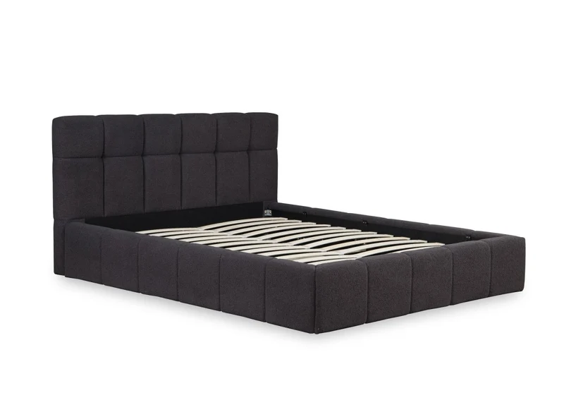 Lit coffre en tissu bouclette gris 160x200 cm MILIE