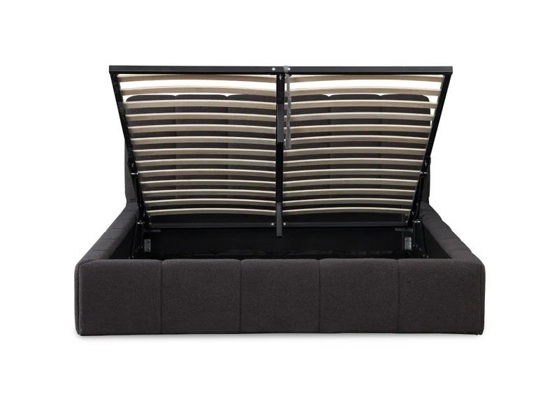 Lit coffre en tissu bouclette gris 160x200 cm MILIE