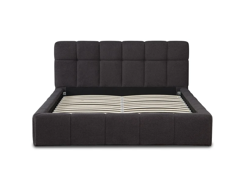 Lit coffre en tissu bouclette gris 160x200 cm MILIE