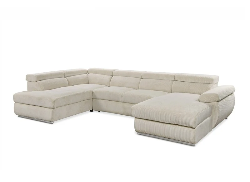 Canapé panoramique convertible avec coffre en velours côtelé épais beige MARIANO- Angle droit