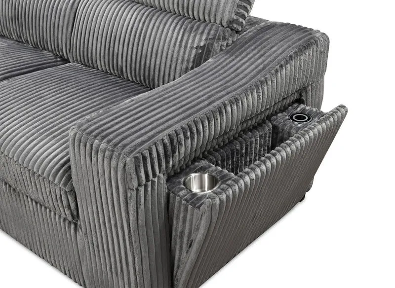 Canapé d'angle convertible avec coffre en velours côtelé gris MARTY - Angle gauche